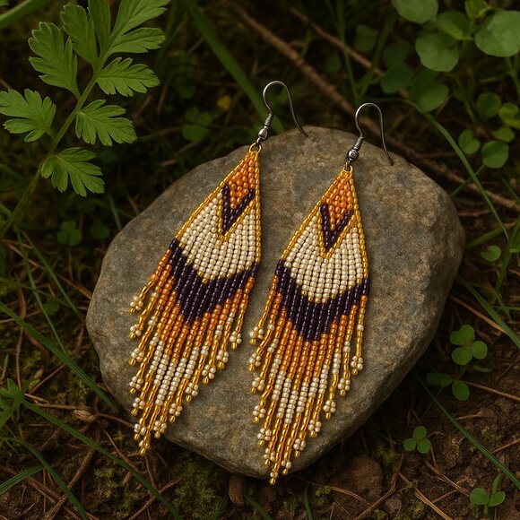 ๐๏ธ Boho Chic Handmade Beaded Statement Earrings | Geometric Tribal Design - Picture 5 of 11